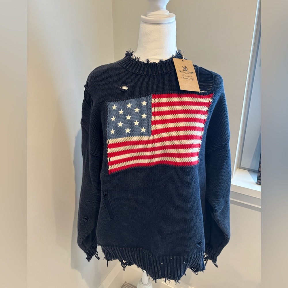 Denimist Distressed Sweater with American Flag Design